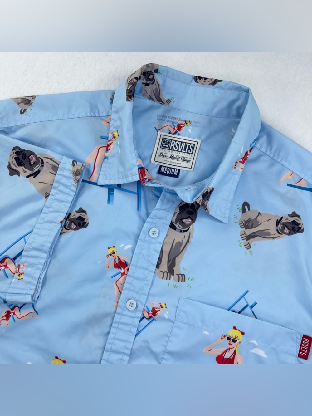 RSVLTS Shirt Mens M Blue Sandlot Wendy Peffercorn And The Beast Print Button Up